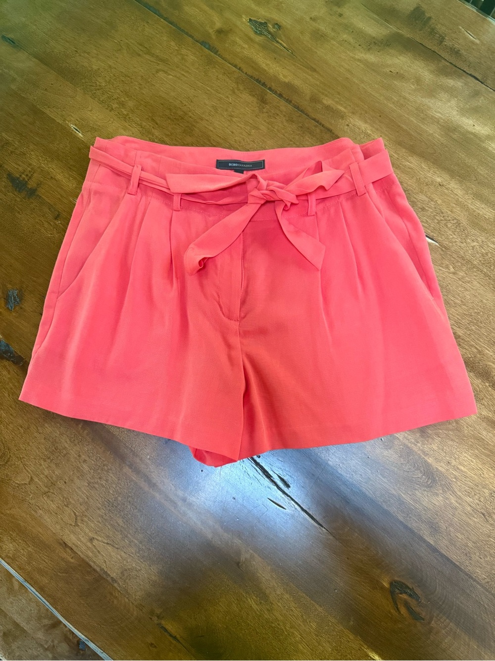 BCBGMaxAzria Aldan Hibiscus Coral Tie High Waist Shorts